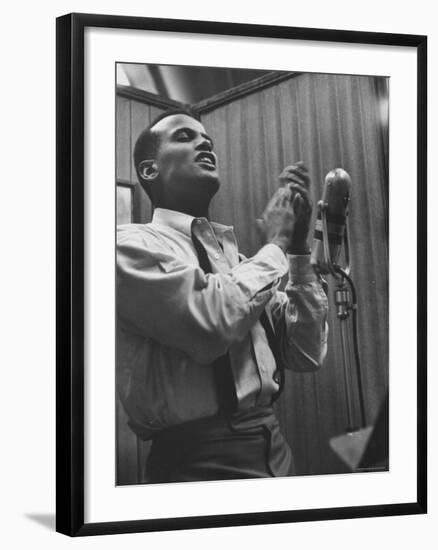 Singer Harry Belafonte Performing at a Recording Session-Yale Joel-Framed Premium Photographic Print