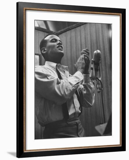 Singer Harry Belafonte Performing at a Recording Session-Yale Joel-Framed Premium Photographic Print