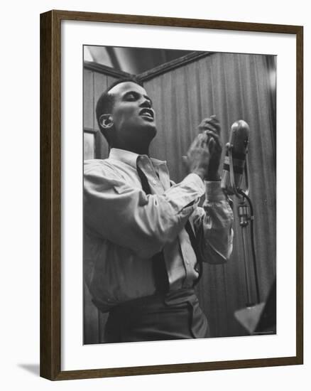 Singer Harry Belafonte Performing at a Recording Session-Yale Joel-Framed Premium Photographic Print