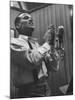 Singer Harry Belafonte Performing at a Recording Session-Yale Joel-Mounted Premium Photographic Print