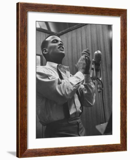 Singer Harry Belafonte Performing at a Recording Session-Yale Joel-Framed Premium Photographic Print