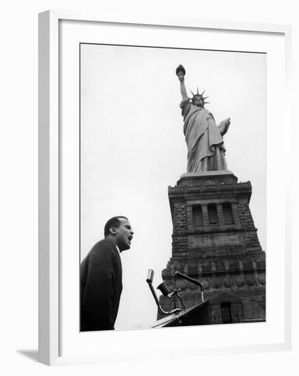 Singer Harry Belafonte, Speaking at Civil Rights Rally at Statue of Liberty-Al Fenn-Framed Premium Photographic Print