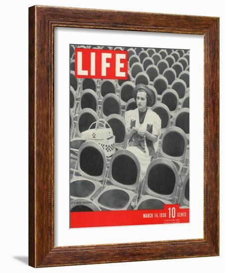 Singer Jane Froman Knitting Among Empty Seats at Radio Rehearsal in NBC's Studio, March 14, 1938-Alfred Eisenstaedt-Framed Photographic Print