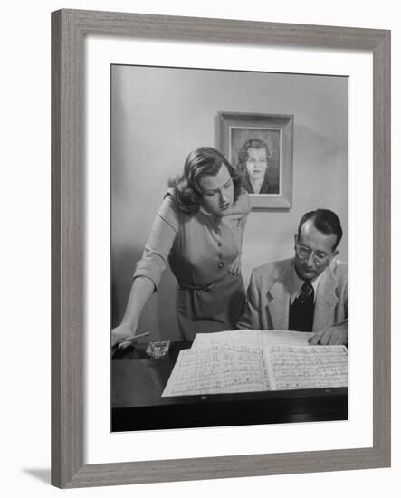 Singer Jo Stafford Working on Music with Her Husband, Arranger Paul Weston-Allan Grant-Framed Premium Photographic Print