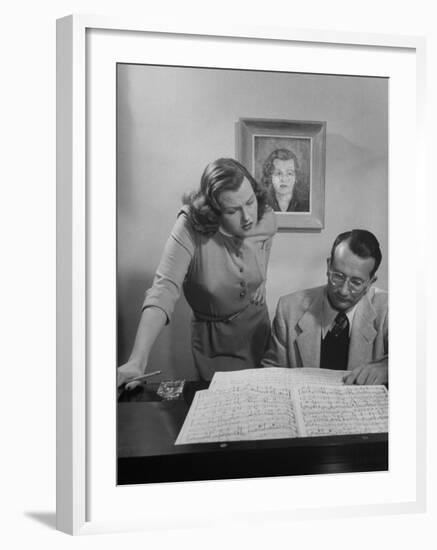 Singer Jo Stafford Working on Music with Her Husband, Arranger Paul Weston-Allan Grant-Framed Premium Photographic Print