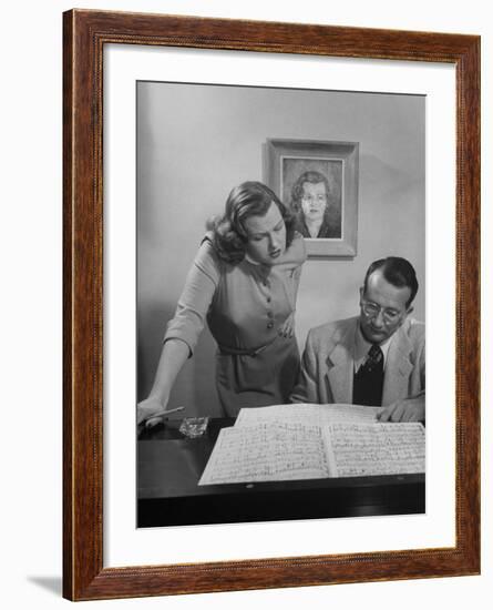 Singer Jo Stafford Working on Music with Her Husband, Arranger Paul Weston-Allan Grant-Framed Premium Photographic Print