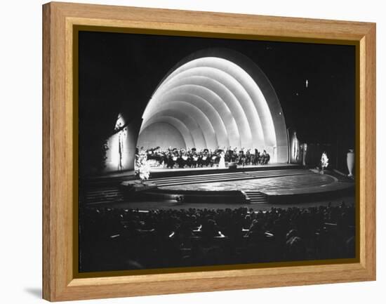 Singer Margaret Truman Standing on Stage at the Hollywood Bowl with a Large Band Behind Her-Allan Grant-Framed Premier Image Canvas