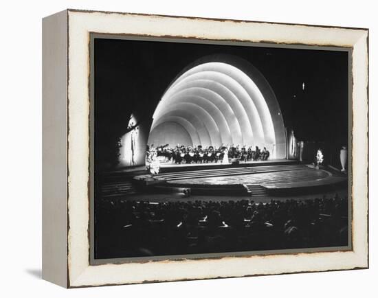 Singer Margaret Truman Standing on Stage at the Hollywood Bowl with a Large Band Behind Her-Allan Grant-Framed Premier Image Canvas