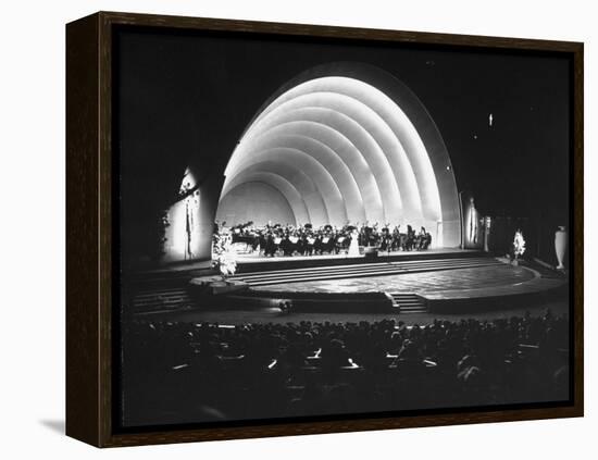 Singer Margaret Truman Standing on Stage at the Hollywood Bowl with a Large Band Behind Her-Allan Grant-Framed Premier Image Canvas