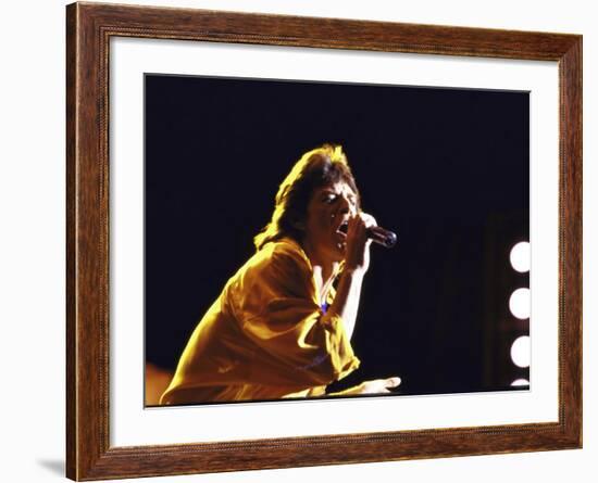 Singer Mick Jagger of the Rock Band the Rolling Stones Performing at Live Aid Concert-David Mcgough-Framed Premium Photographic Print