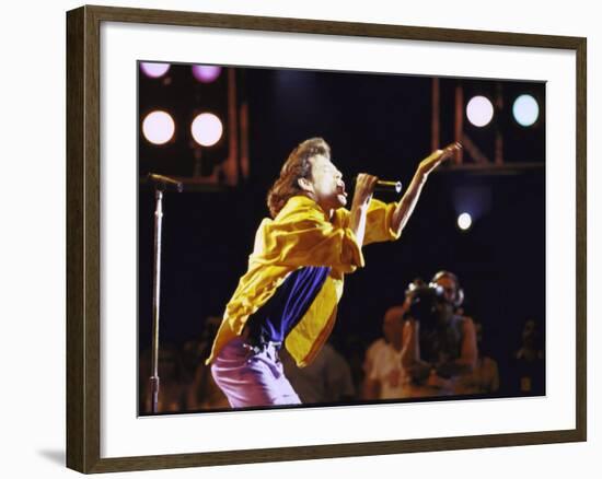 Singer Mick Jagger of the Rock Band the Rolling Stones Performing at Live Aid Concert-David Mcgough-Framed Premium Photographic Print