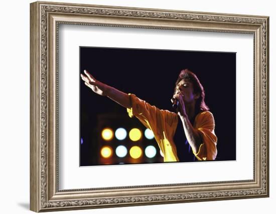 Singer Mick Jagger of the Rock Band the Rolling Stones Performing at Live Aid Concert-David Mcgough-Framed Photographic Print