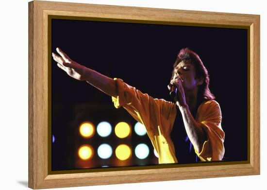 Singer Mick Jagger of the Rock Band the Rolling Stones Performing at Live Aid Concert-David Mcgough-Framed Premier Image Canvas