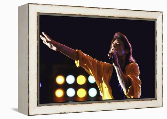 Singer Mick Jagger of the Rock Band the Rolling Stones Performing at Live Aid Concert-David Mcgough-Framed Premier Image Canvas