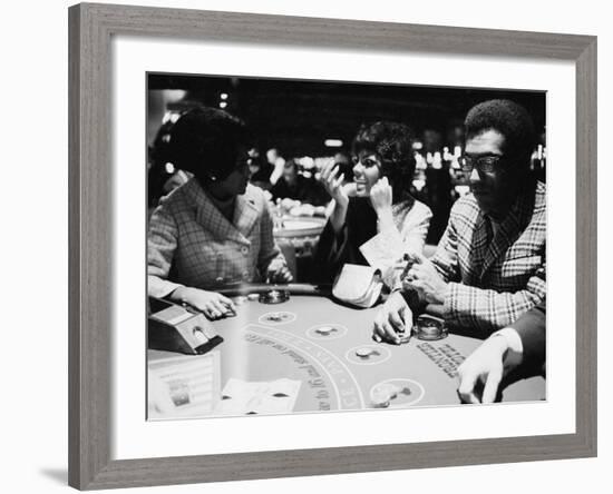 Singer Nancy Wilson, Actress Leslie Uggams, and Comedian Bill Cosby Playing Blackjack at the Sands-null-Framed Premium Photographic Print