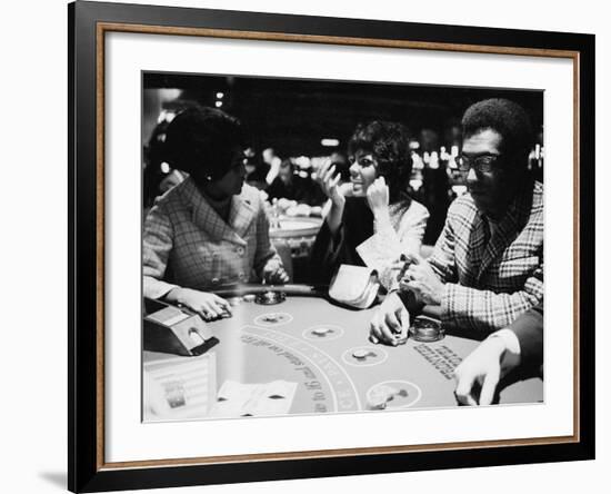 Singer Nancy Wilson, Actress Leslie Uggams, and Comedian Bill Cosby Playing Blackjack at the Sands-null-Framed Premium Photographic Print