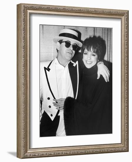 Singers Elton John and Liza Minnelli Backstage at Madison Square Garden before Elton's Performance-David Mcgough-Framed Premium Photographic Print