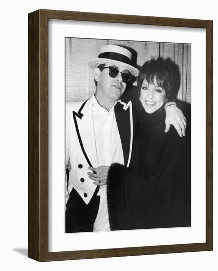 Singers Elton John and Liza Minnelli Backstage at Madison Square Garden before Elton's Performance-David Mcgough-Framed Premium Photographic Print