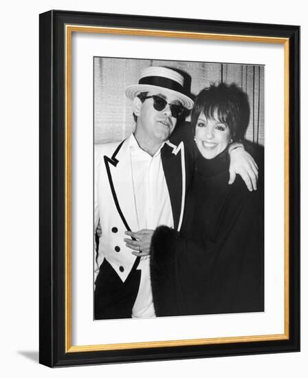 Singers Elton John and Liza Minnelli Backstage at Madison Square Garden before Elton's Performance-David Mcgough-Framed Premium Photographic Print