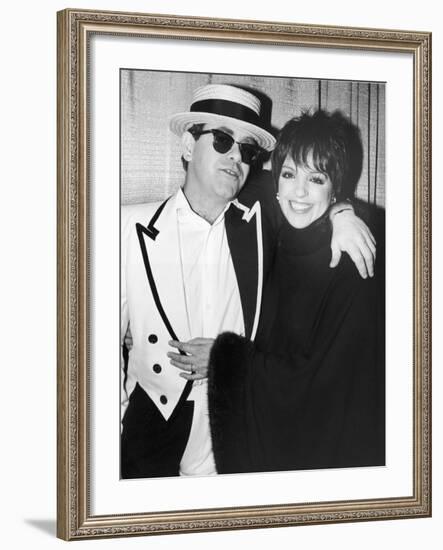 Singers Elton John and Liza Minnelli Backstage at Madison Square Garden before Elton's Performance-David Mcgough-Framed Premium Photographic Print