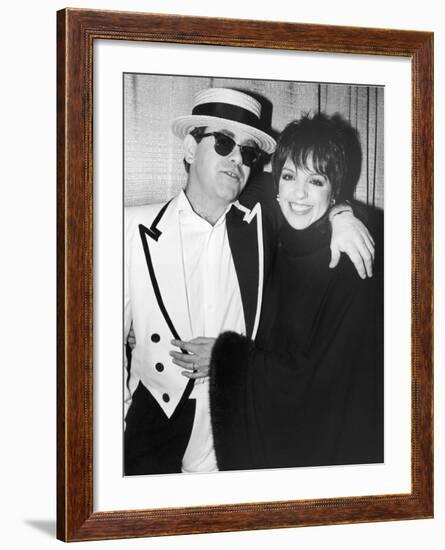 Singers Elton John and Liza Minnelli Backstage at Madison Square Garden before Elton's Performance-David Mcgough-Framed Premium Photographic Print