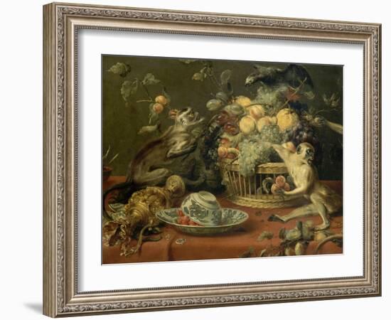 Singes et perroquet auprés d'une corbeille de fruits-Frans Snyders-Framed Giclee Print