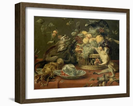 Singes et perroquet auprés d'une corbeille de fruits-Frans Snyders-Framed Giclee Print