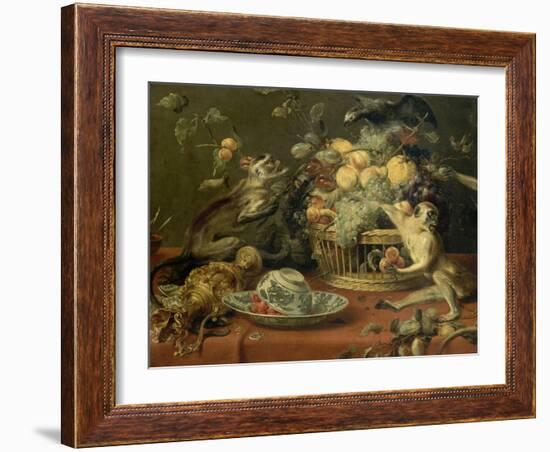 Singes et perroquet auprés d'une corbeille de fruits-Frans Snyders-Framed Giclee Print