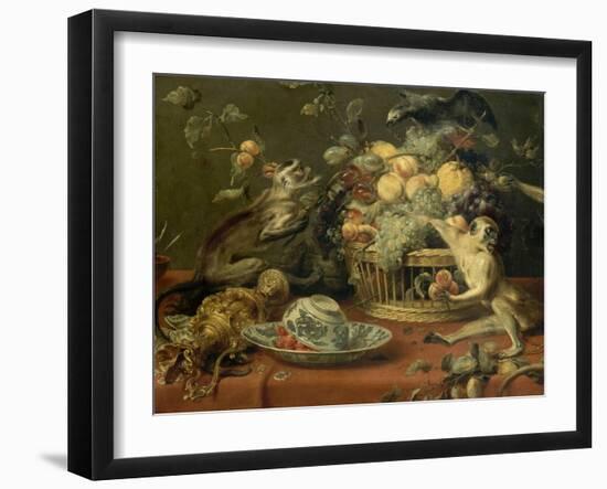 Singes et perroquet auprés d'une corbeille de fruits-Frans Snyders-Framed Giclee Print