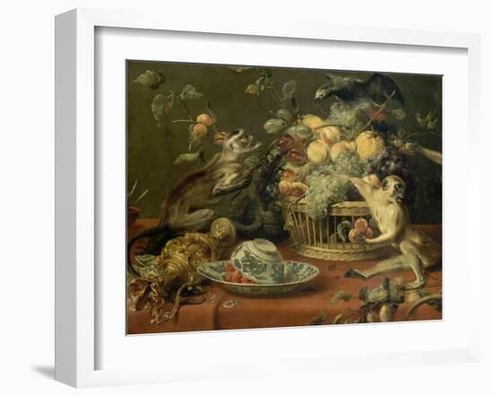 Singes et perroquet auprés d'une corbeille de fruits-Frans Snyders-Framed Giclee Print