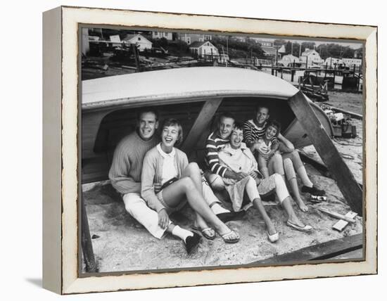 Singing Group the Kingston Trio: Dave Guard, Nick Reynolds, Bob Shane and Wives-Alfred Eisenstaedt-Framed Premier Image Canvas