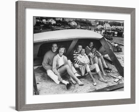 Singing Group the Kingston Trio: Dave Guard, Nick Reynolds, Bob Shane and Wives-Alfred Eisenstaedt-Framed Premium Photographic Print