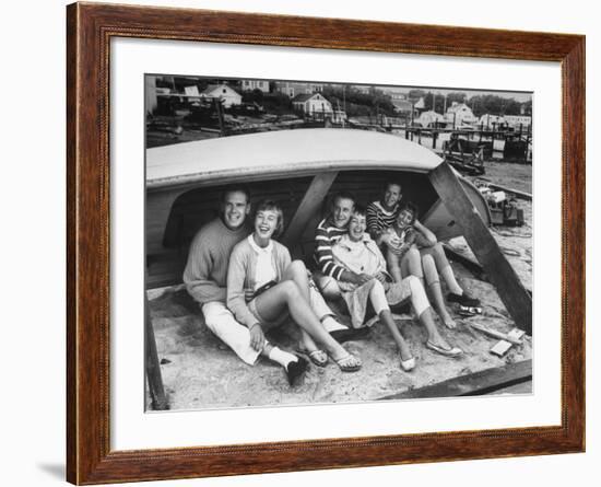 Singing Group the Kingston Trio: Dave Guard, Nick Reynolds, Bob Shane and Wives-Alfred Eisenstaedt-Framed Premium Photographic Print