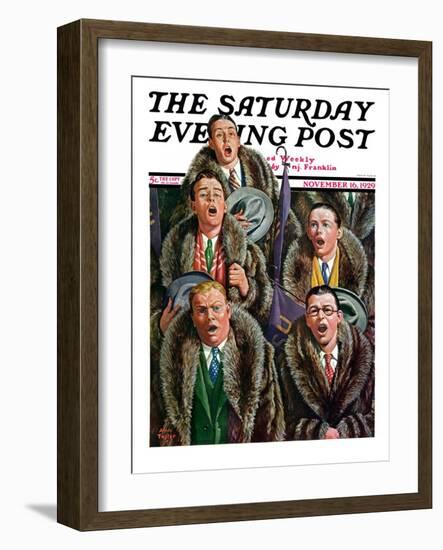 "Singing Men in Raccoon Coats," Saturday Evening Post Cover, November 16, 1929-Alan Foster-Framed Premium Giclee Print