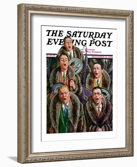 "Singing Men in Raccoon Coats," Saturday Evening Post Cover, November 16, 1929-Alan Foster-Framed Giclee Print