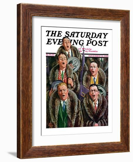 "Singing Men in Raccoon Coats," Saturday Evening Post Cover, November 16, 1929-Alan Foster-Framed Giclee Print