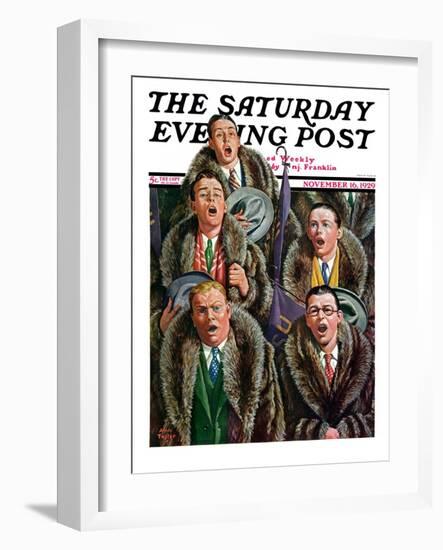 "Singing Men in Raccoon Coats," Saturday Evening Post Cover, November 16, 1929-Alan Foster-Framed Giclee Print