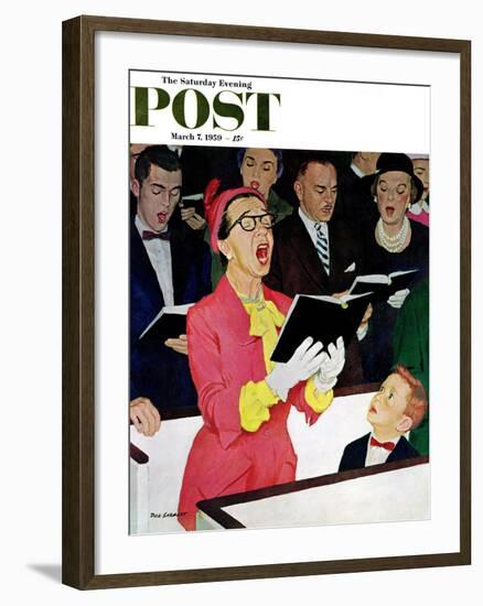 "Singing Praise" Saturday Evening Post Cover, March 7, 1959-Richard Sargent-Framed Giclee Print