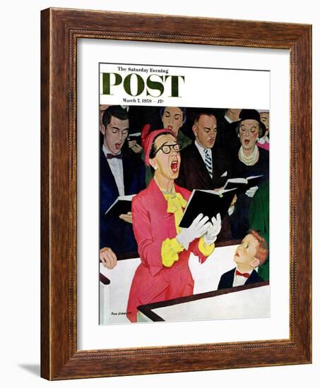 "Singing Praise" Saturday Evening Post Cover, March 7, 1959-Richard Sargent-Framed Giclee Print