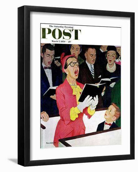 "Singing Praise" Saturday Evening Post Cover, March 7, 1959-Richard Sargent-Framed Giclee Print