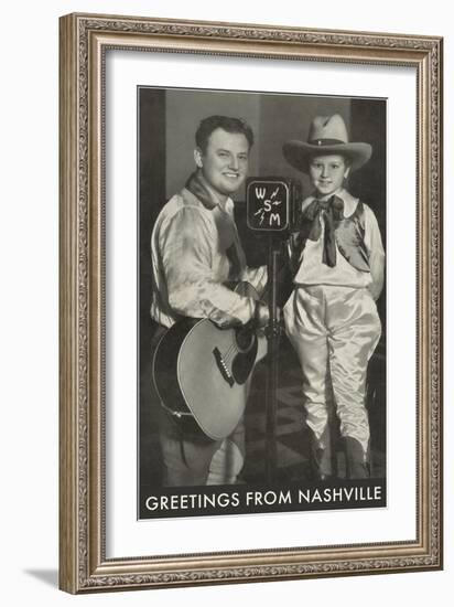 Singing Radio Cowboy with Daughter, Greetings from Nashville-null-Framed Art Print