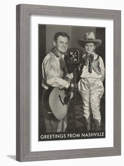 Singing Radio Cowboy with Daughter, Greetings from Nashville-null-Framed Art Print