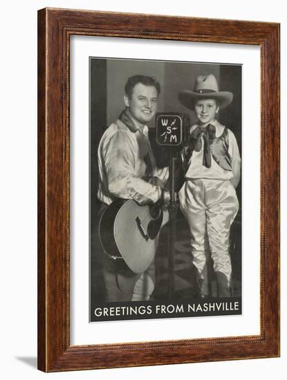 Singing Radio Cowboy with Daughter, Greetings from Nashville-null-Framed Art Print