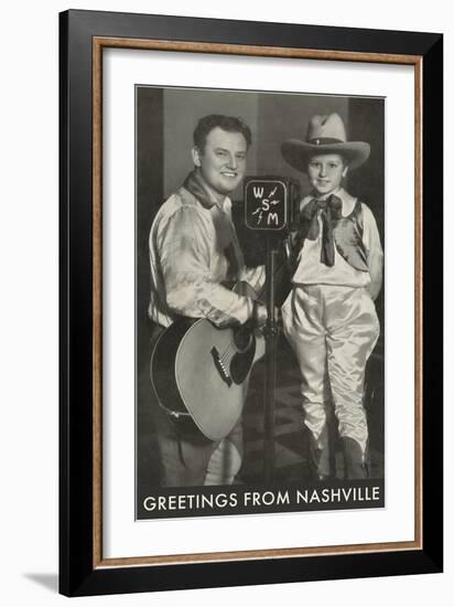 Singing Radio Cowboy with Daughter, Greetings from Nashville-null-Framed Art Print