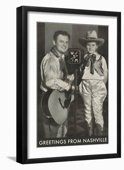 Singing Radio Cowboy with Daughter, Greetings from Nashville-null-Framed Art Print