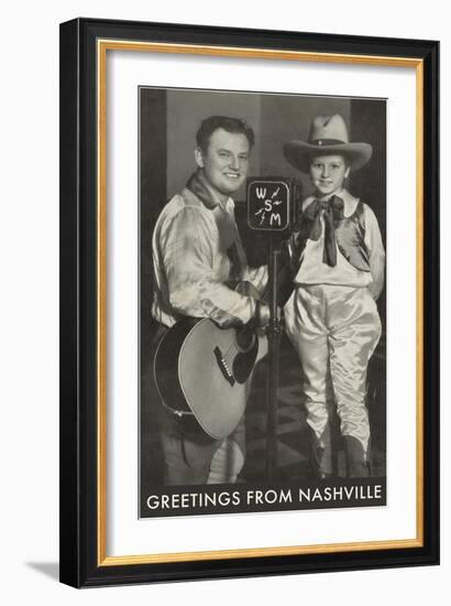 Singing Radio Cowboy with Daughter, Greetings from Nashville-null-Framed Art Print