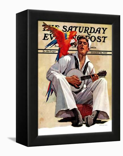 "Singing Sailor and Parrot," Saturday Evening Post Cover, October 16, 1937-John E. Sheridan-Framed Premier Image Canvas