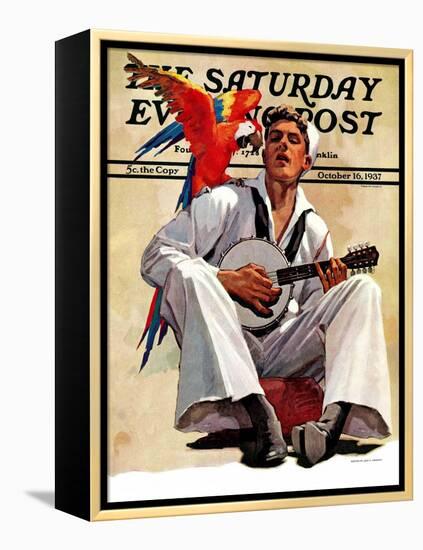 "Singing Sailor and Parrot," Saturday Evening Post Cover, October 16, 1937-John E. Sheridan-Framed Premier Image Canvas