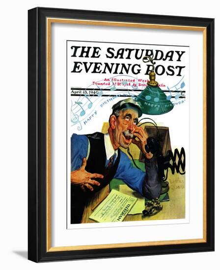 "Singing Telegram," Saturday Evening Post Cover, April 13, 1940-Emery Clarke-Framed Giclee Print