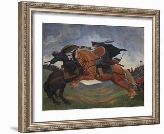 Single Combat of Peresvet and Temir-Murza on the Kulikovo Field in 1380-Mavriki Petrovich Jacobi-Framed Giclee Print